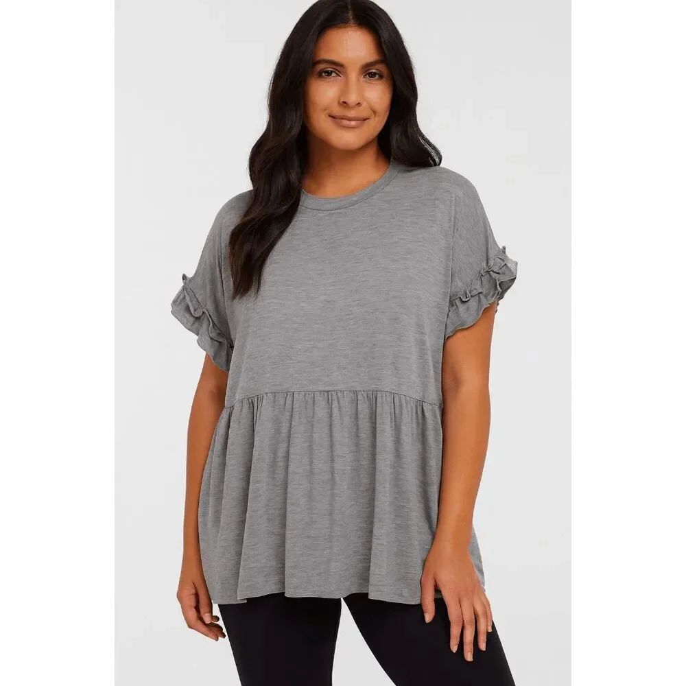 Women's Gray Ruffle Short Sleeve Top XXL